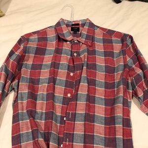 Light Red and Blue J Crew Plaid Shirt Mens Size L
